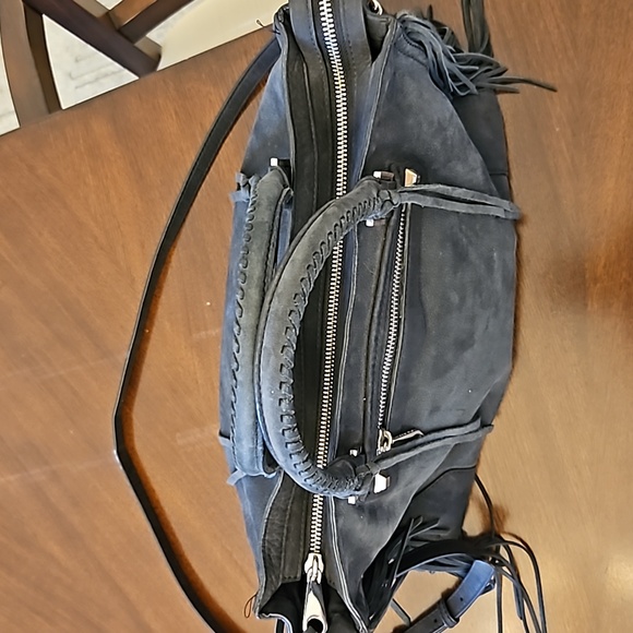 Rebecca Minkoff Gray Soft Suede Fringe Handbag w/ Crossbody Shoulder Strap - Picture 5 of 16